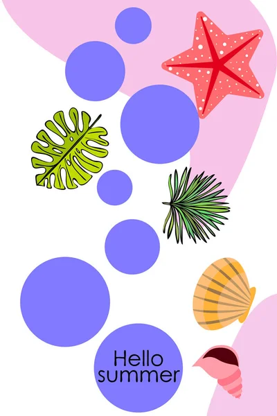 Descanso Estrella Mar Concha Marina Hojas Plantas Tropicales Fondo Vectorial — Archivo Imágenes Vectoriales