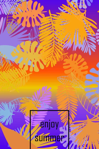 热带植物的叶子 彩色夏季明信片 矢量背景 — 图库矢量图片