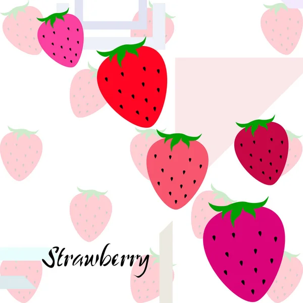 Abbildung Von Erdbeeren Mit Schriftzug Vektor — Stockvektor