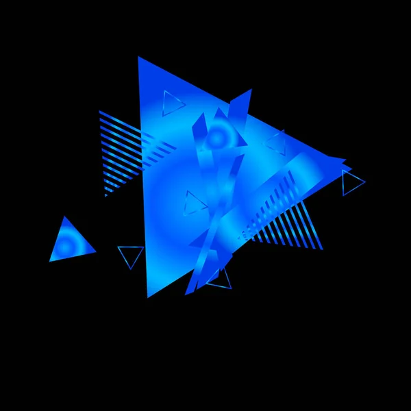 Siyah Arka Plan Üzerinde Mavi Üçgenler Ile Geometrik Desen — Stok Vektör