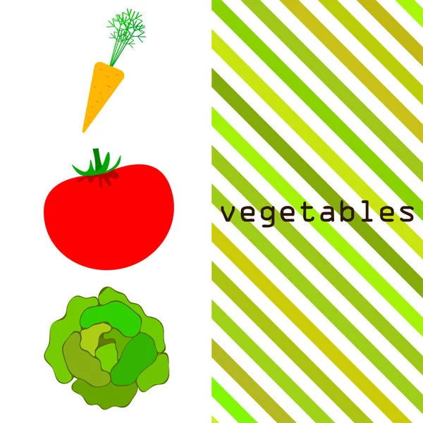 Ilustração Simples Tomate Com Repolho Cenoura Com Letras — Vetor de Stock