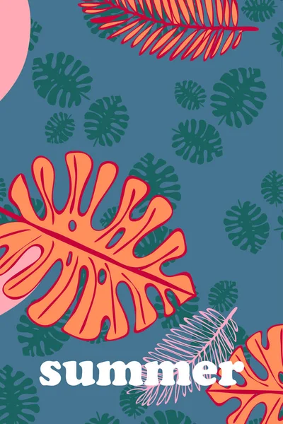 Листья Тропических Растений Цвет Летней Открытки Летние Каникулы Векторный Фон — стоковый вектор