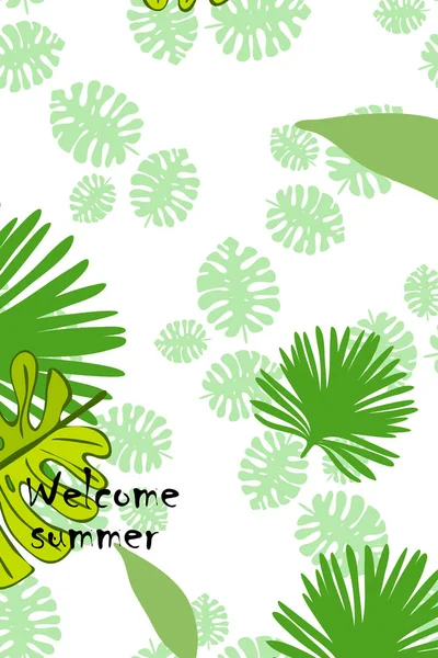 Frunze Plante Tropicale Carte Poștală Vară Vacanță Vară Fundal Vectorial — Vector de stoc