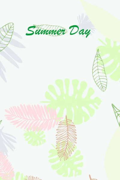 Leaves Tropical Plants Color Summer Postcard Summer Vacation Vector Background — Stock Vector