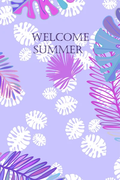 Leaves Tropical Plants Color Summer Postcard Summer Vacation Vector Background — Stock Vector