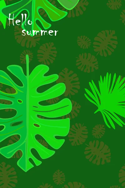 Tropik Bitkilerin Yaprakları Renkli Yaz Kartpostalı Yaz Tatili Vektör Arka — Stok Vektör