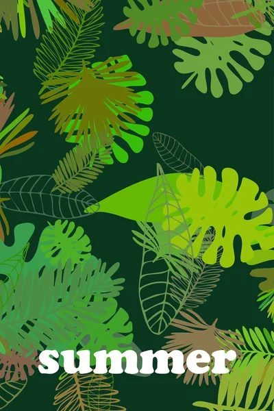 Folhas Plantas Tropicais Cor Cartão Postal Verão Férias Verão Fundo — Vetor de Stock