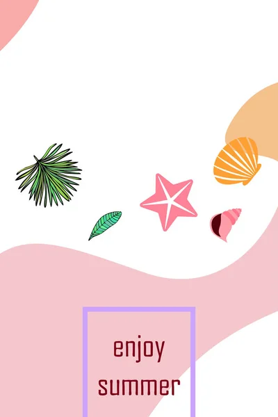 Descanso. Starfish, concha, folhas de plantas tropicais. Fundo vetorial — Vetor de Stock