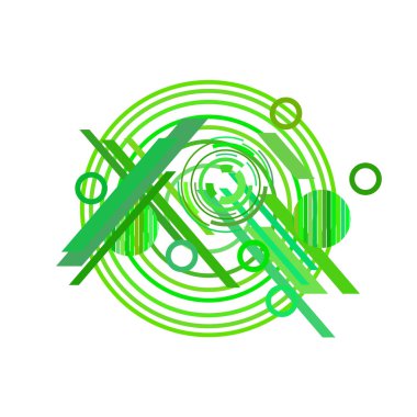 Beyaz arka plan üzerinde soyut yeşil daireler ve çizgiler