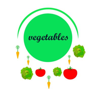 Yazı ile farklı sebzelerin basit illüstrasyonu, vektör