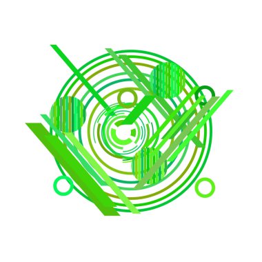 Beyaz arka plan üzerinde soyut yeşil daireler ve çizgiler