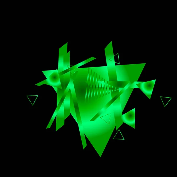 Triângulos Verdes Brilhantes Sobre Fundo Preto — Vetor de Stock