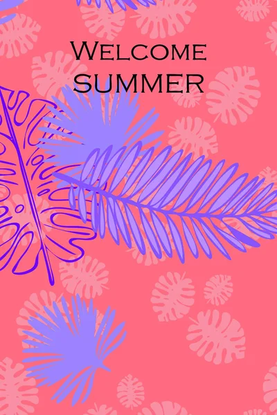 Bladeren Van Tropische Planten Kleur Zomer Briefkaart Zomer Vakantie Vector — Stockvector