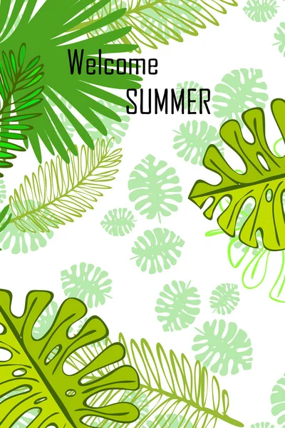 Leaves Tropical Plants Color Summer Postcard Summer Vacation Vector Background — Stock Vector