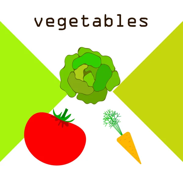 Simpel Illustration Tomat Med Kål Gulerod Med Bogstaver – Stock-vektor