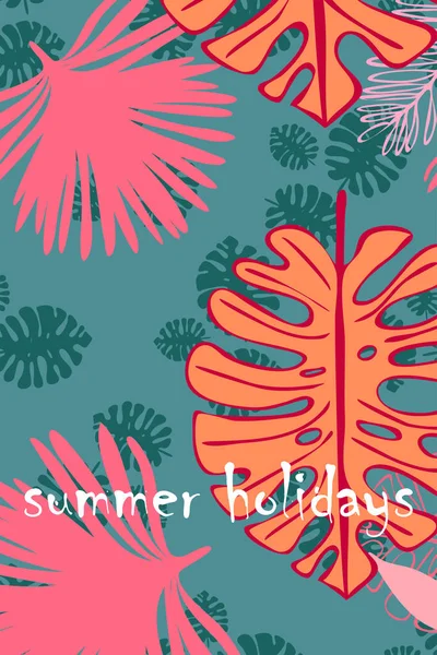 Bladeren Van Tropische Planten Kleur Zomer Briefkaart Zomer Vakantie Vector — Stockvector