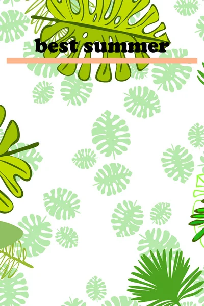 Φύλλα Τροπικών Φυτών Έγχρωμη Καλοκαιρινή Καρτ Ποστάλ Καλοκαιρινές Διακοπές Διανυσματικό — Διανυσματικό Αρχείο
