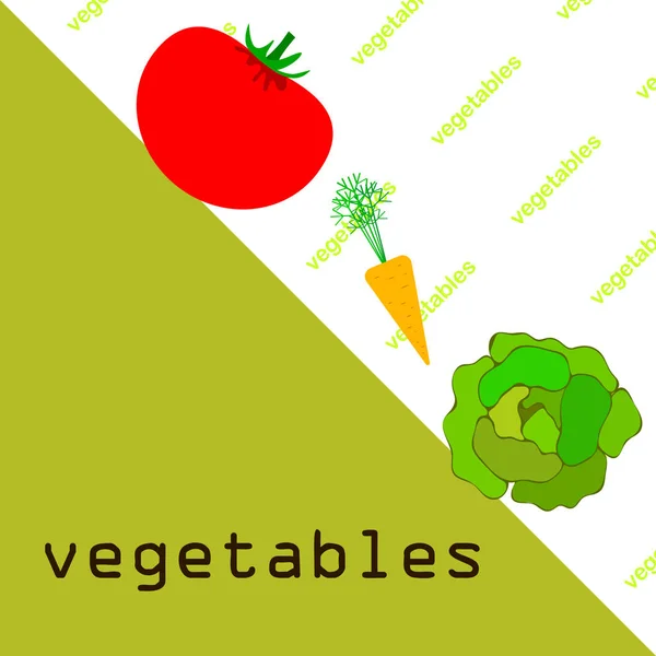 Einfache Illustration Von Tomate Mit Kohl Und Karotte Mit Schriftzug — Stockvektor