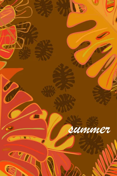 Leaves Tropical Plants Color Summer Postcard Summer Vacation Vector Background — Stock Vector