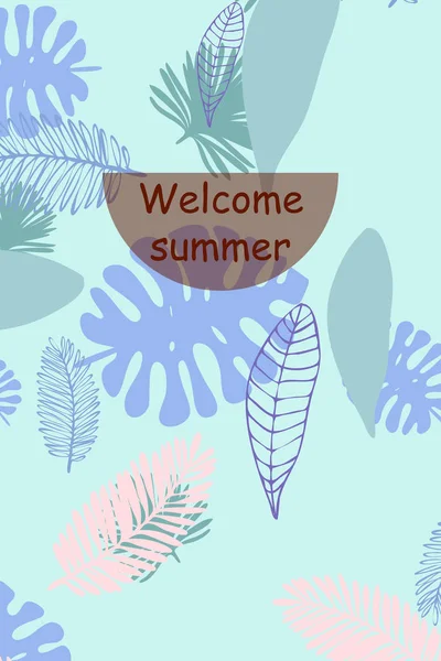 Bladeren Van Tropische Planten Kleur Zomer Briefkaart Zomer Vakantie Vector — Stockvector