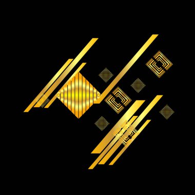 Siyah üzerine altın eşkenar dörtgenli geometrik desen, vektör çizimi