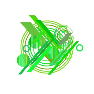 Beyaz arka plan üzerinde soyut yeşil daireler ve çizgiler