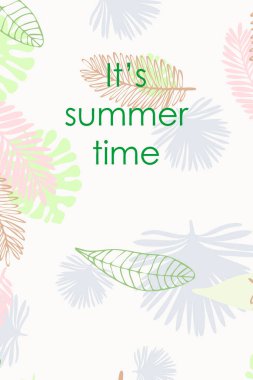 Tropik bitkilerin yaprakları. Renkli yaz kartpostalı, yaz tatili. Vektör arka planı.