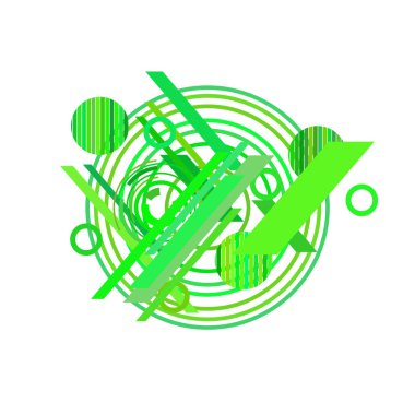 Beyaz arka plan üzerinde soyut yeşil daireler ve çizgiler