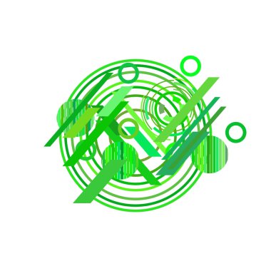 Beyaz arka plan üzerinde soyut yeşil daireler ve çizgiler