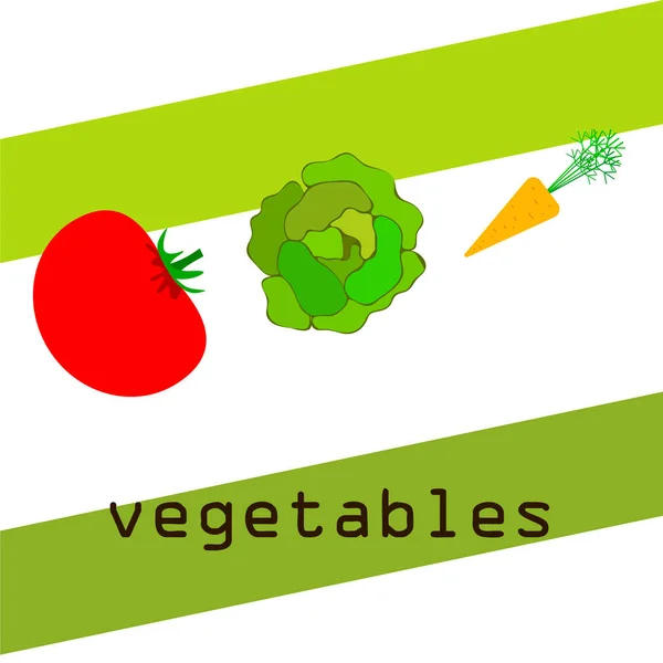 番茄与卷心菜和胡萝卜与字母的简单说明 — 图库矢量图片
