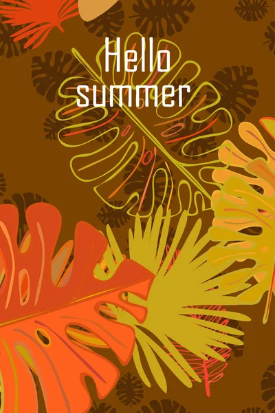 Listy Tropických Rostlin Barevná Letní Pohlednice Letní Prázdniny Vektorové Pozadí — Stockový vektor