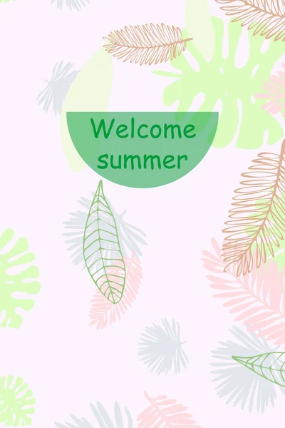 Bladeren Van Tropische Planten Kleur Zomer Briefkaart Zomer Vakantie Vector — Stockvector