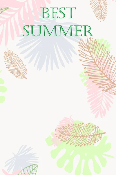 Leaves Tropical Plants Color Summer Postcard Summer Vacation Vector Background — Stock Vector