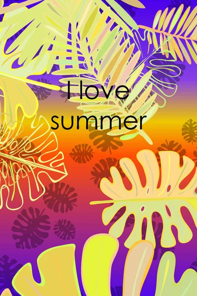 Hojas Plantas Tropicales Color Postal Verano Vacaciones Verano Fondo Vectorial — Vector de stock