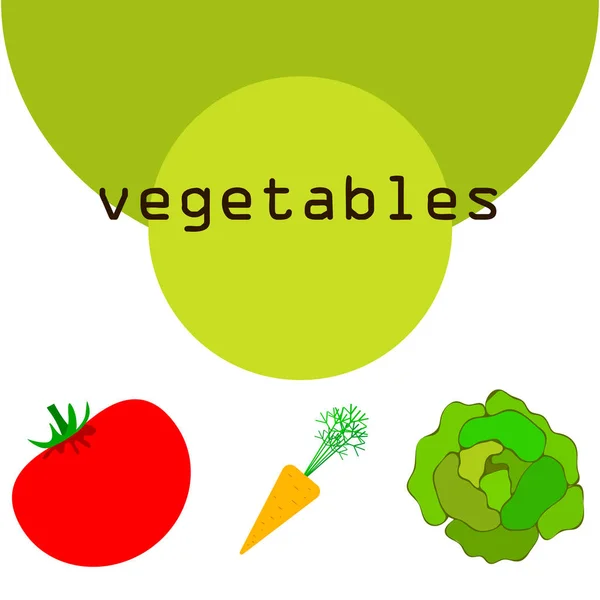 Ilustrasi Sederhana Tomat Dengan Kubis Dan Wortel Dengan Huruf - Stok Vektor