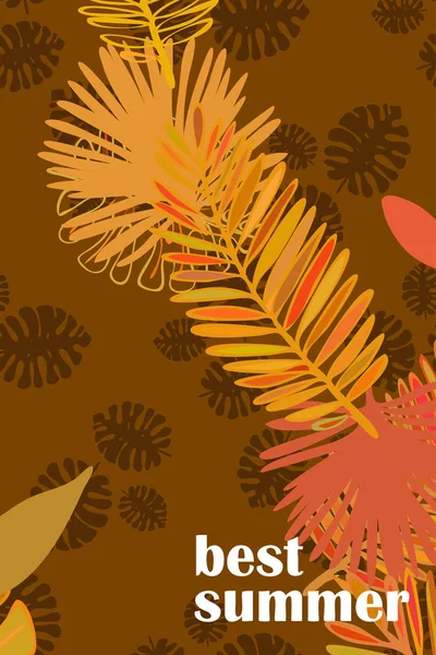 Hojas Plantas Tropicales Color Postal Verano Vacaciones Verano Fondo Vectorial — Vector de stock