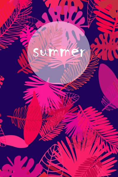 Leaves Tropical Plants Color Summer Postcard Summer Vacation Vector Background — Stock Vector