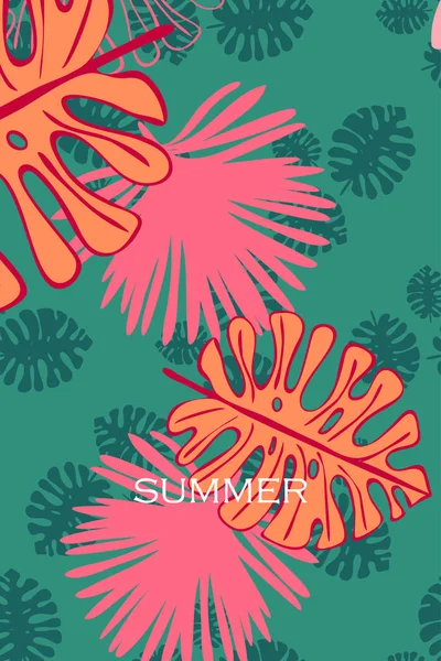 Leaves Tropical Plants Color Summer Postcard Summer Vacation Vector Background — Stock Vector