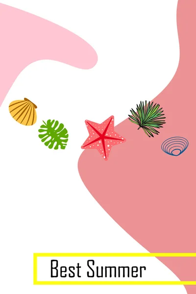 Summer rest. Starfish, seashell, leaves of tropical plants. Vector background — Stock Vector