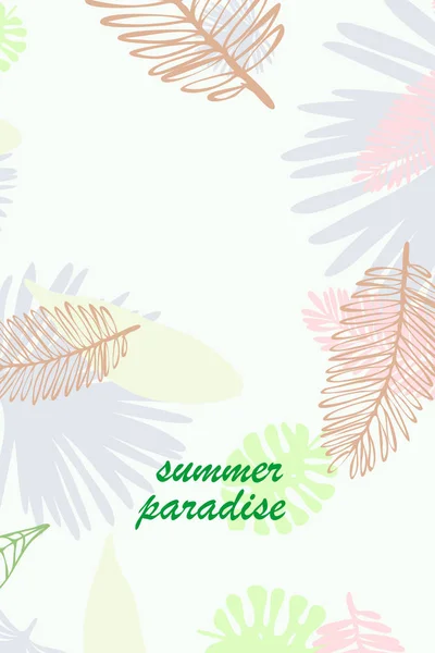 Hojas Plantas Tropicales Color Postal Verano Vacaciones Verano Fondo Vectorial — Vector de stock