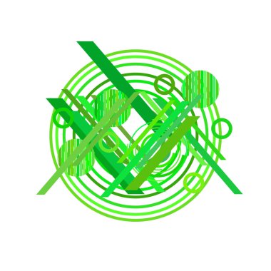 Beyaz arka plan üzerinde soyut yeşil daireler ve çizgiler