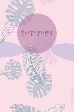 Tropik bitkilerin yaprakları. Renkli yaz kartpostalı, yaz tatili. Vektör arka planı.