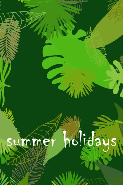 Hojas Plantas Tropicales Color Postal Verano Vacaciones Verano Fondo Vectorial — Archivo Imágenes Vectoriales