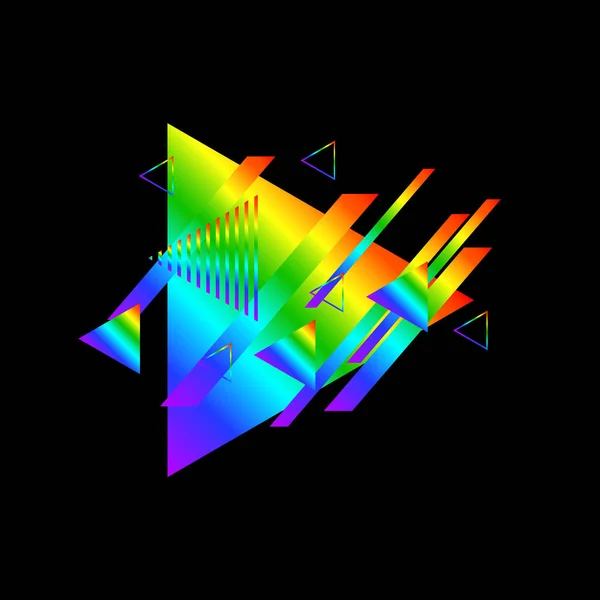 Pola Geometris Dengan Segitiga Warna Warni Pada Latar Belakang Hitam - Stok Vektor