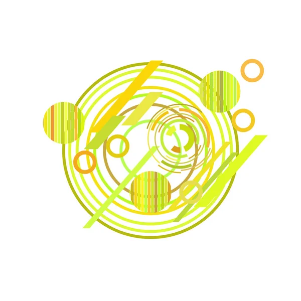 抽象绿色和黄色圆圈 白色背景上有线条 — 图库矢量图片