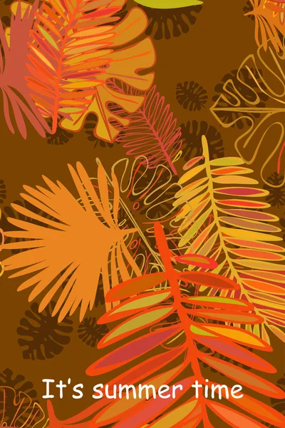 Trópusi Növények Levelei Színes Nyári Képeslap Nyári Vakáció Vektorháttér — Stock Vector