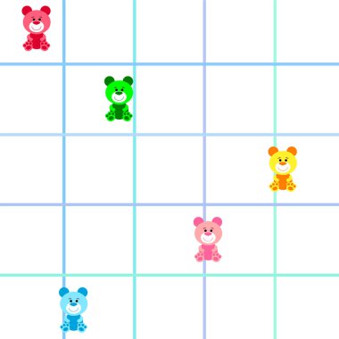 Renk vektör ayı, bebek resmi, çizgi film karakteri, vektör arka plan.