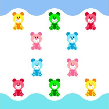 Renk vektör ayı, bebek resmi, çizgi film karakteri, vektör arka plan.