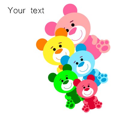 Renk vektör ayı, bebek resmi, çizgi film karakteri, vektör arka plan.