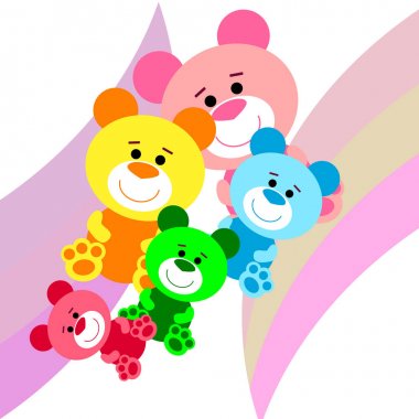 Renk vektör ayı, bebek resmi, çizgi film karakteri, vektör arka plan.